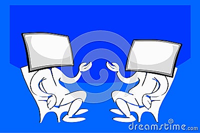 Menâ€™s sitting with computer face Vector Illustration